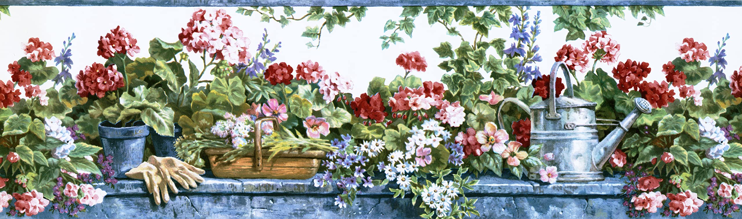 Wallpaper Border Watering Can Floral 7